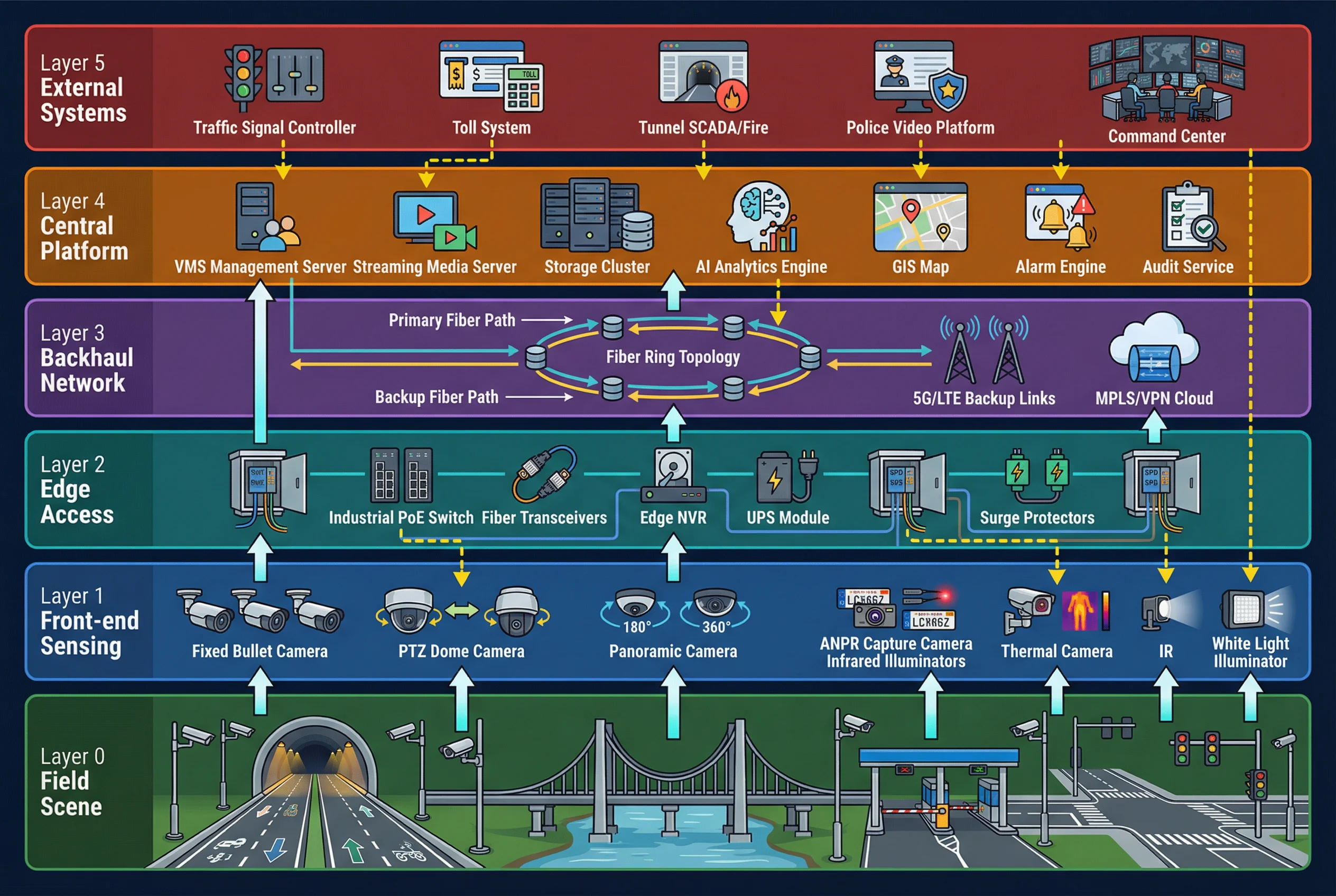 Road Video Surveillance System Architecture Diagram