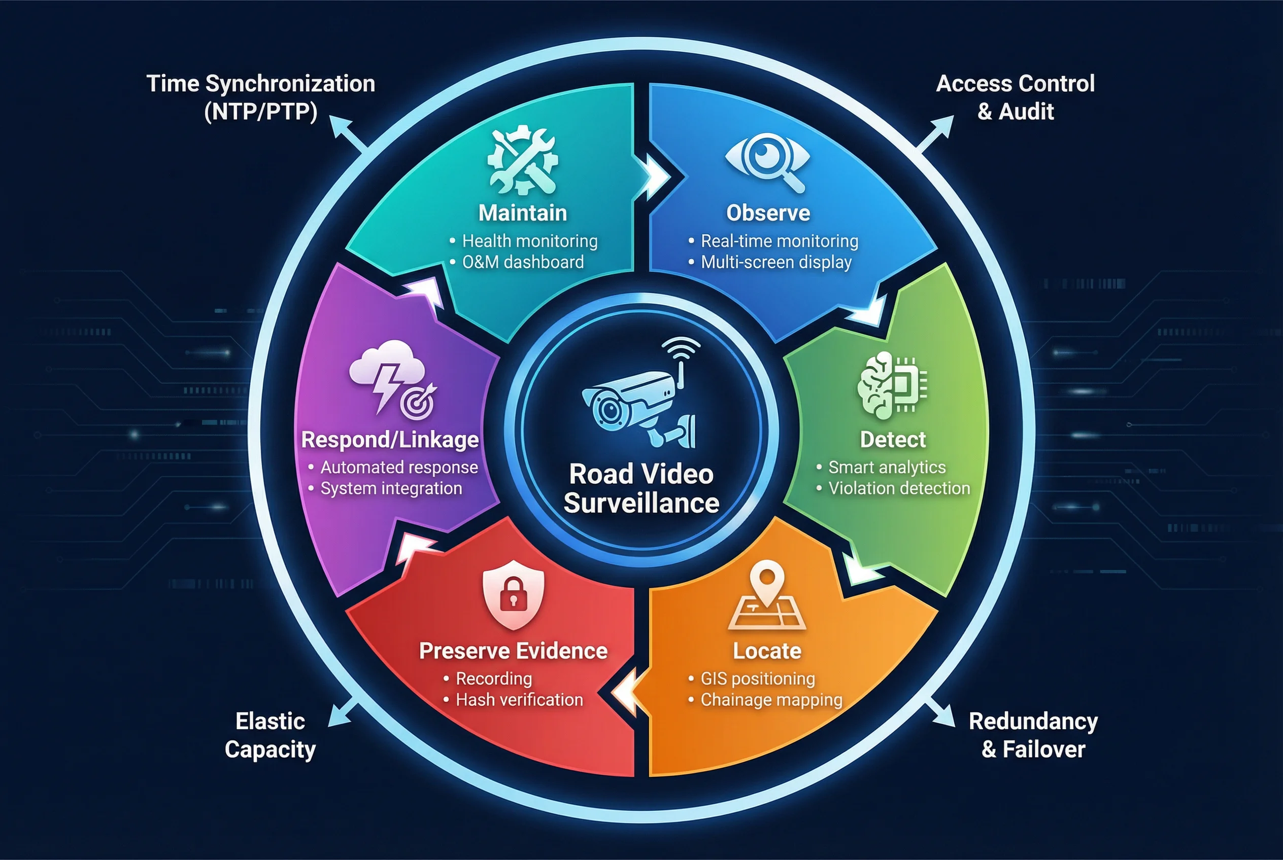 Road Surveillance Main Functions Circular Diagram